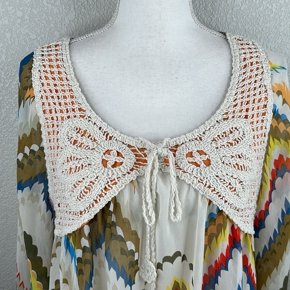 Umgee Boho Sheer Embroidered Ballon Long Sleeve Top Size Large - Picture 2 of 7